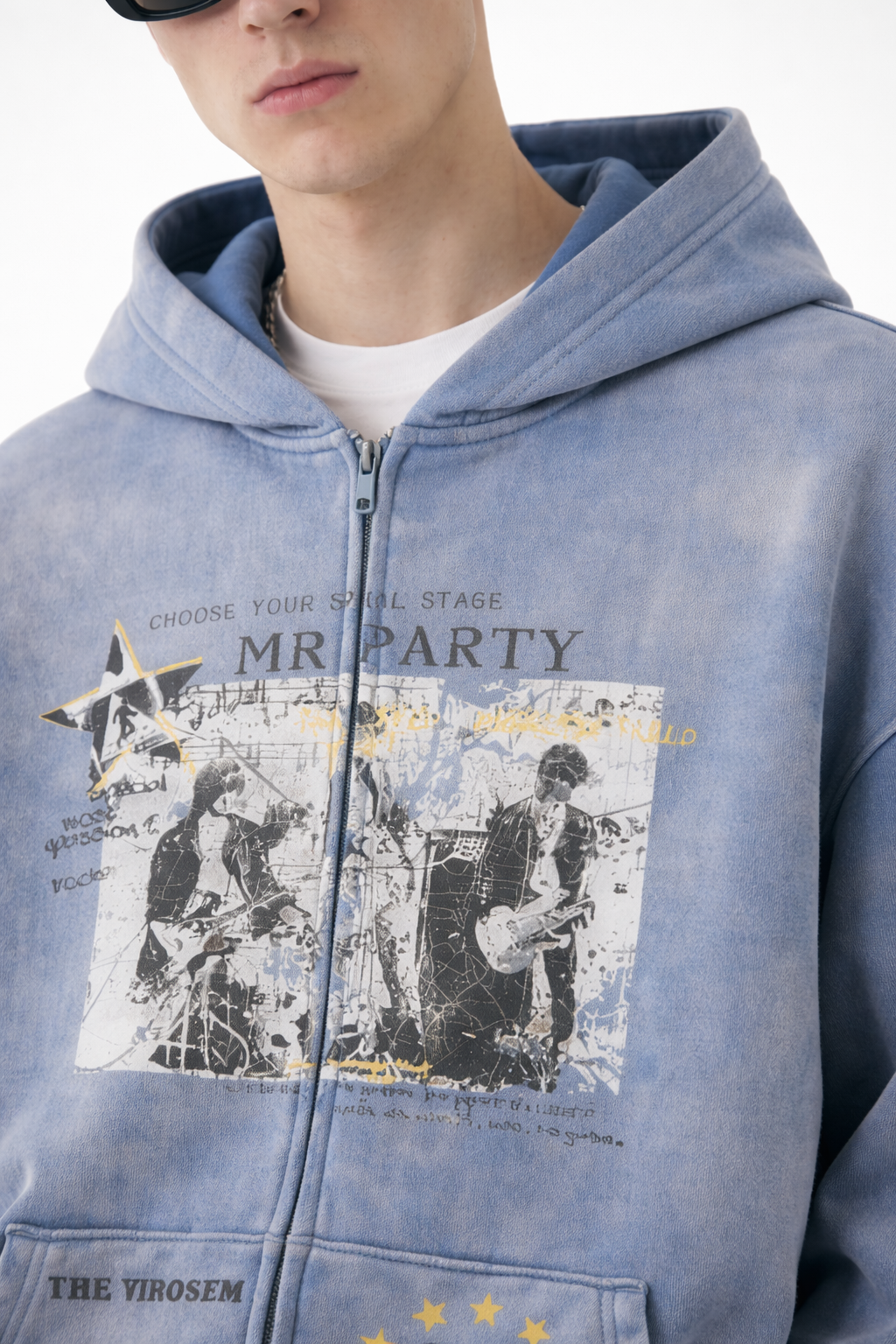 Men’s Vintage Wash Zip-Up Hoodie Distressed Oversized Streetwear