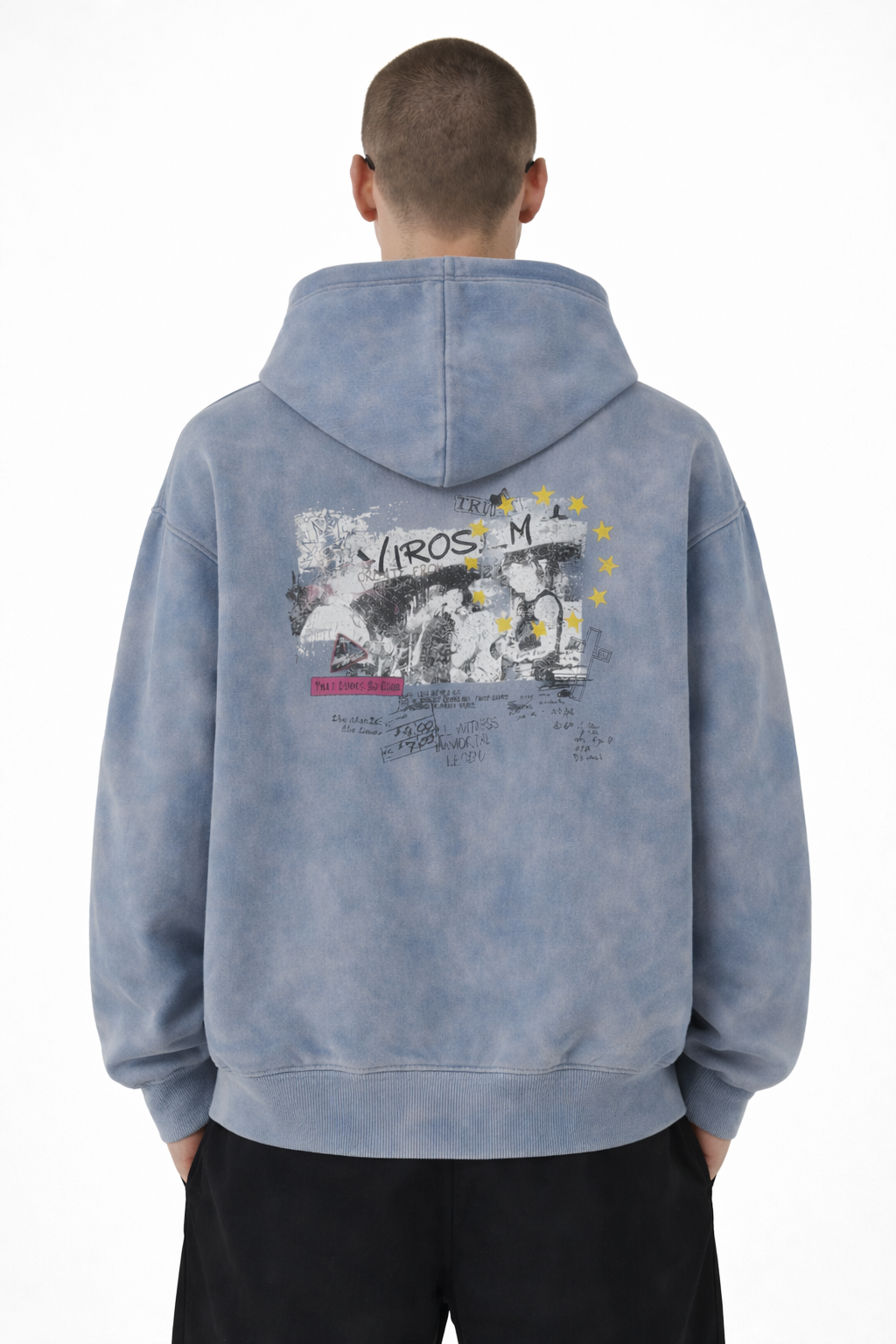 Men’s Vintage Wash Zip-Up Hoodie Distressed Oversized Streetwear