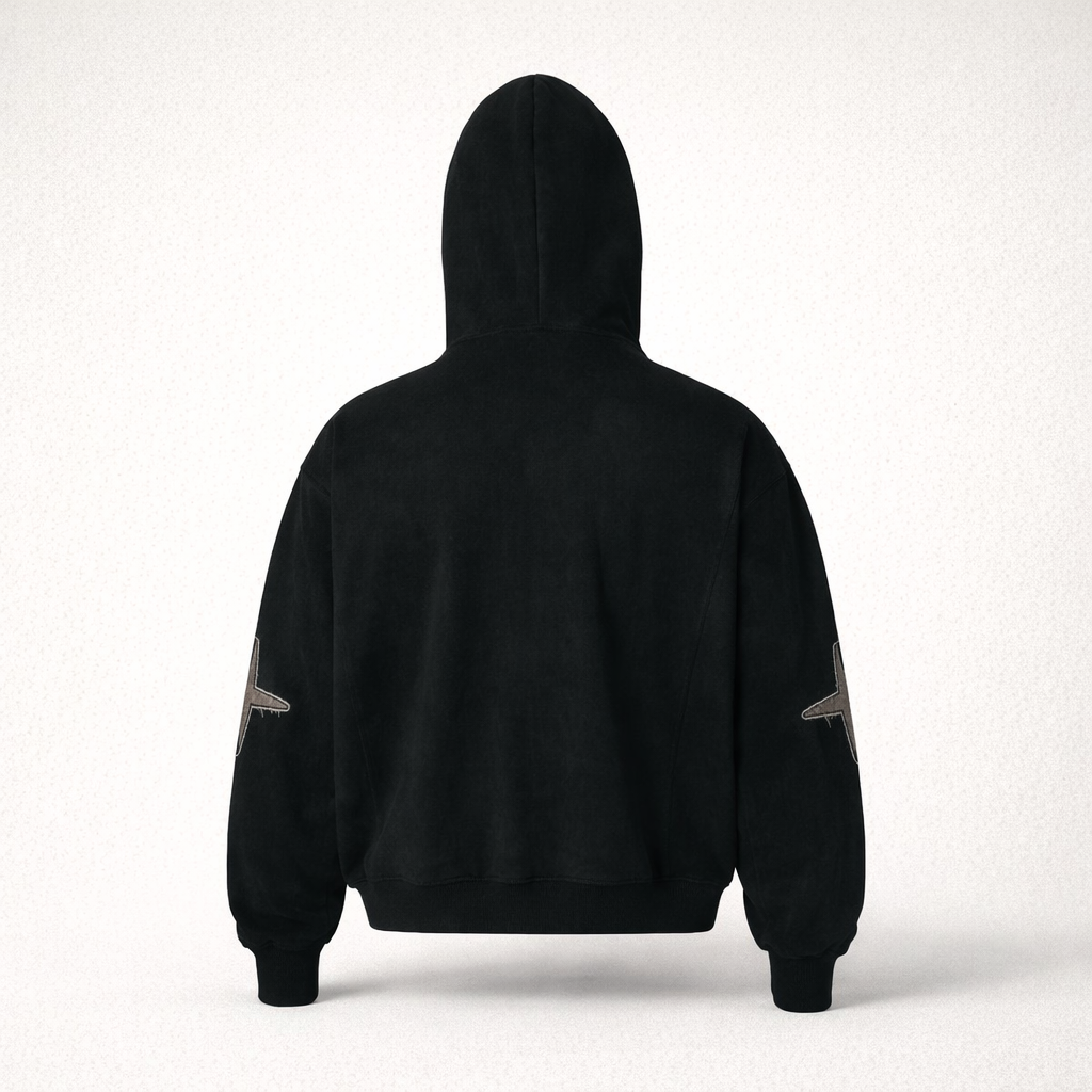 Men’s Boxy Suede Double-Zip Hoodie – High-Density Embroidery