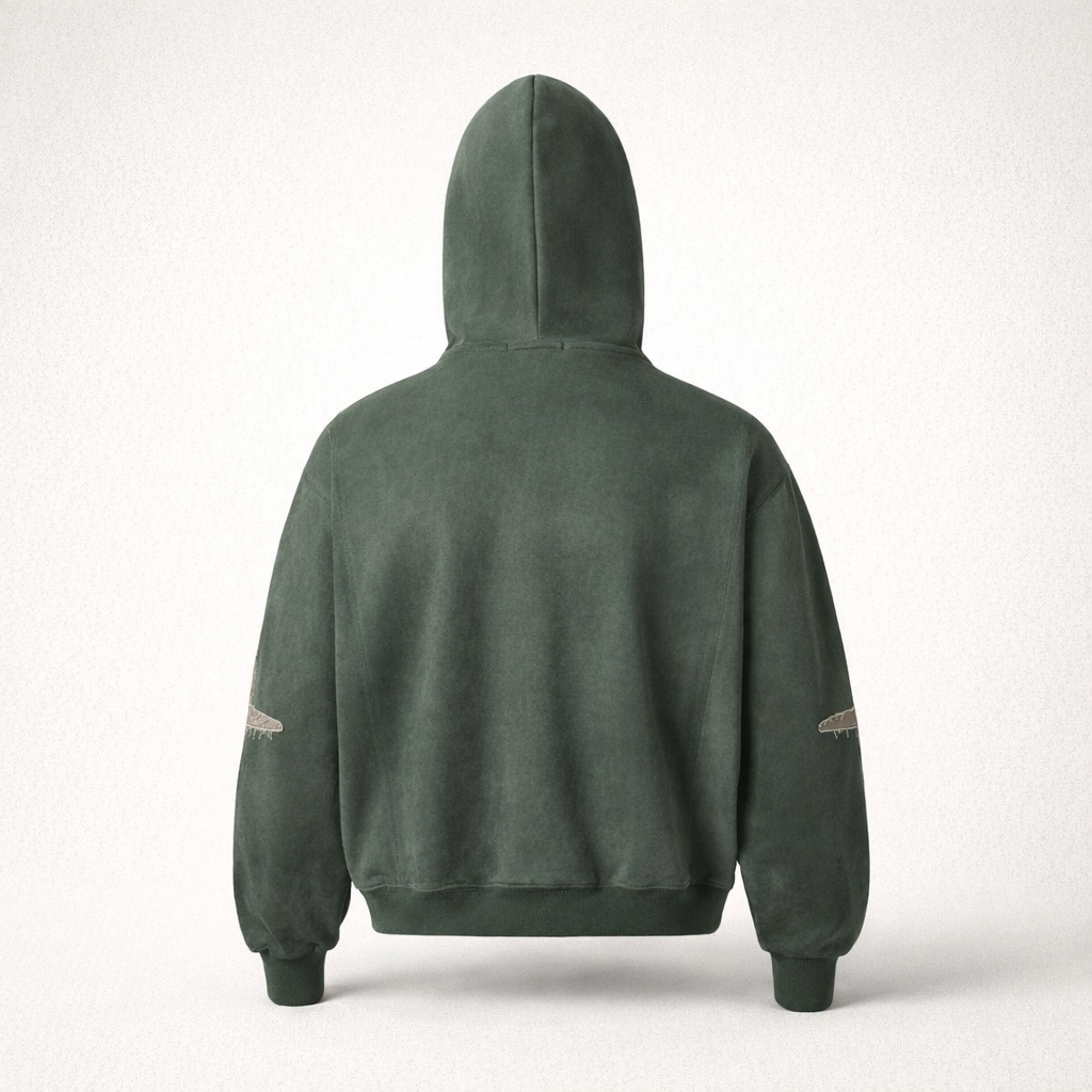 Men’s Boxy Suede Double-Zip Hoodie – High-Density Embroidery