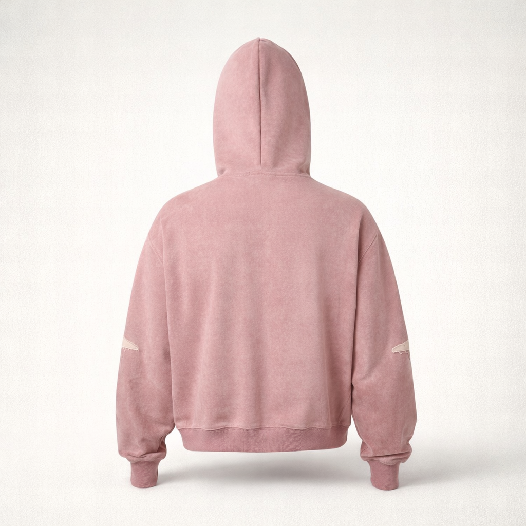Men’s Boxy Suede Double-Zip Hoodie – High-Density Embroidery