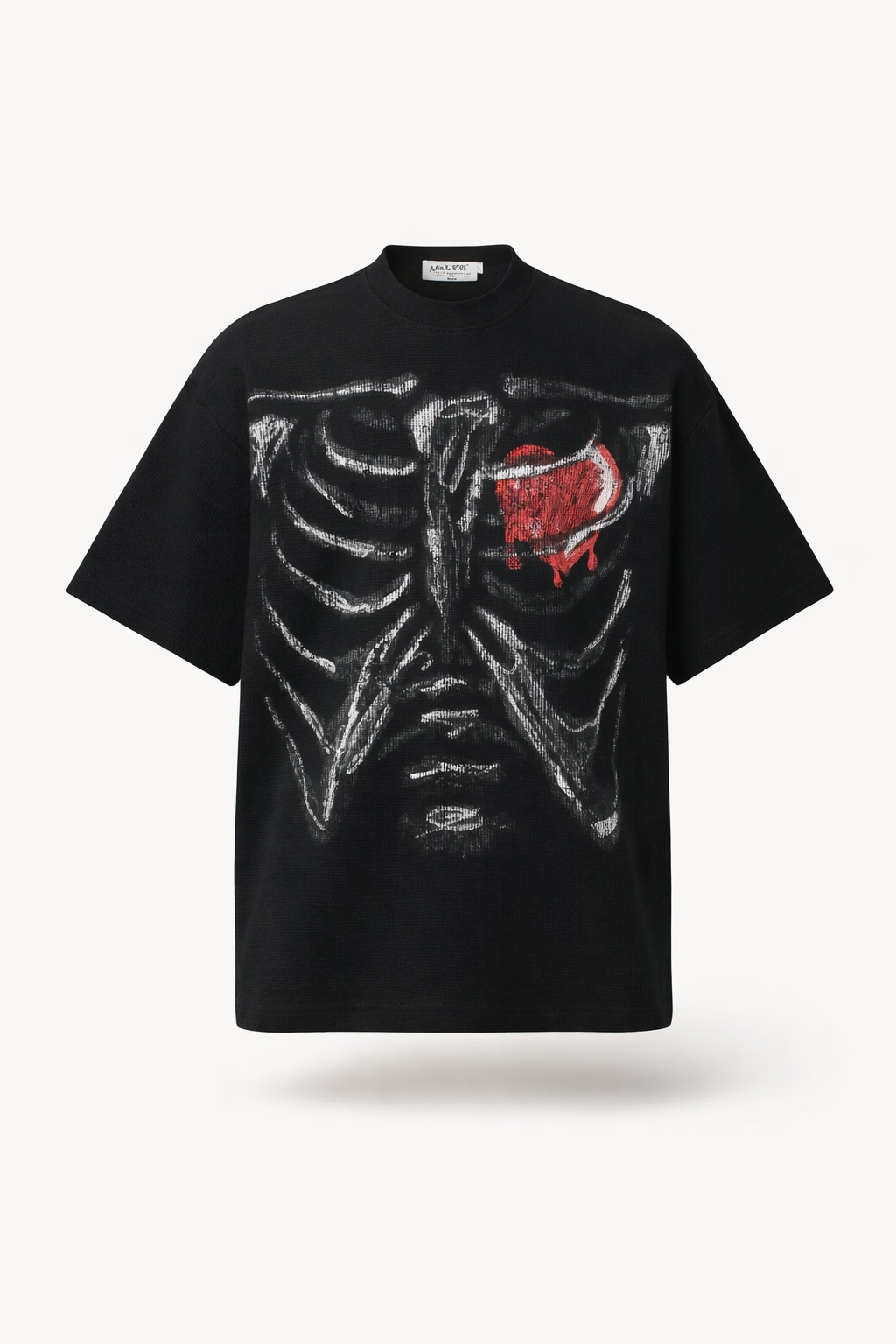 Men’s Boxy Waffle Knit Graphic Tee High-Street Textured T-Shirt
