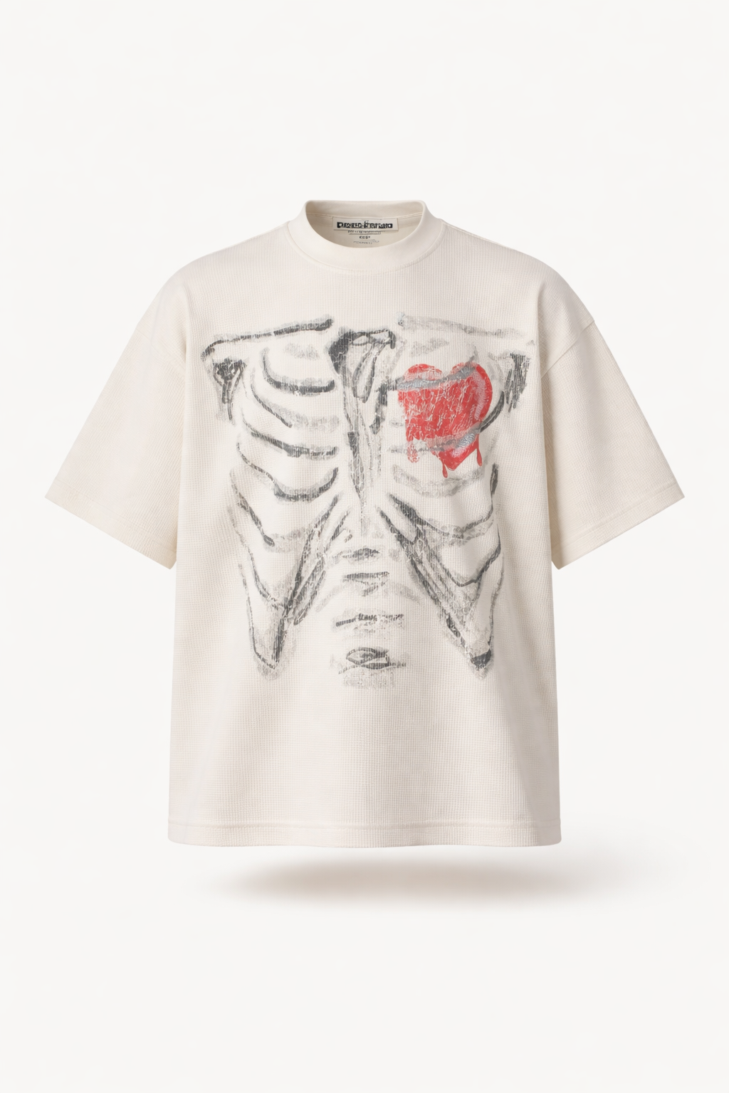 Men’s Boxy Waffle Knit Graphic Tee High-Street Textured T-Shirt