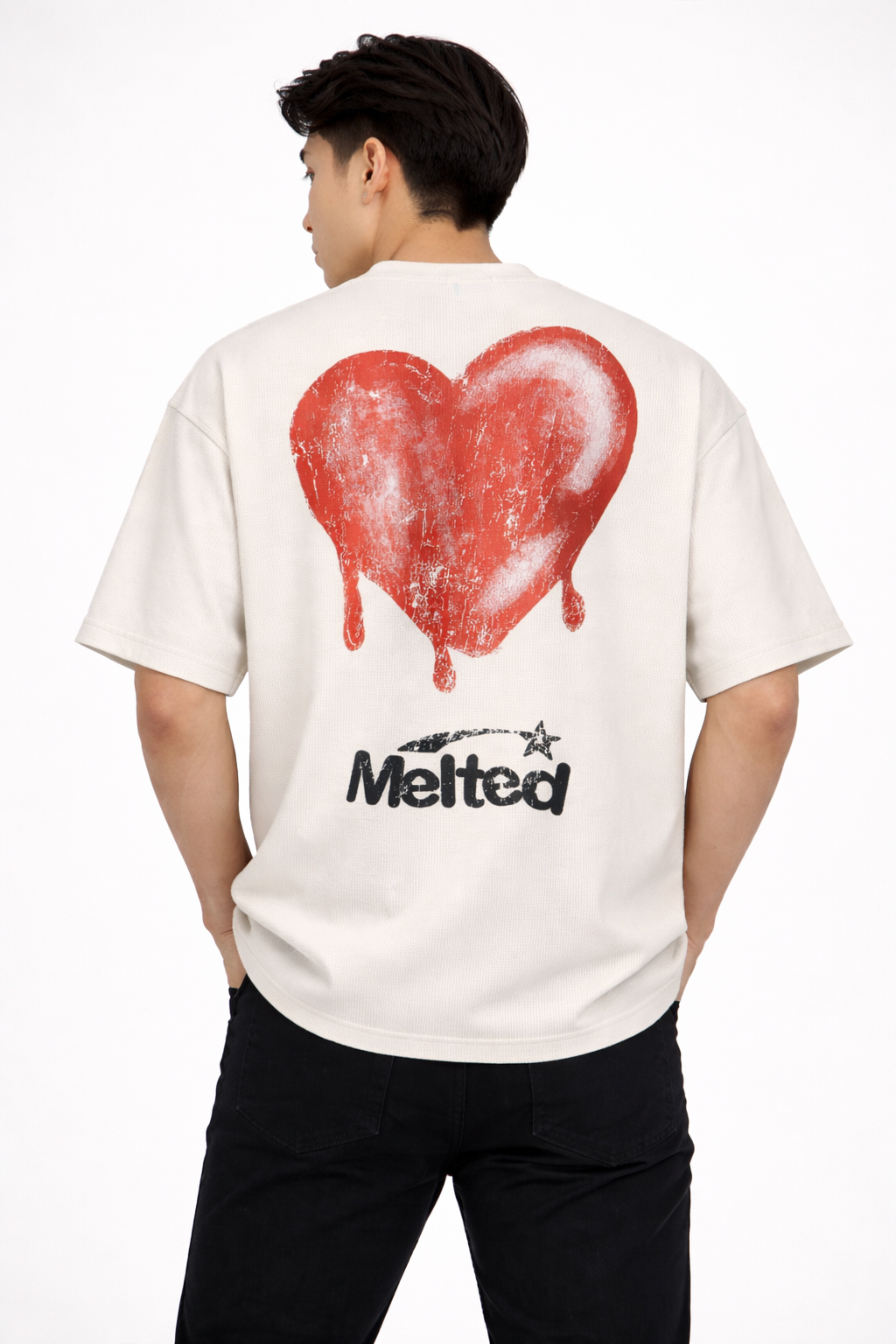 Men’s Boxy Waffle Knit Graphic Tee High-Street Textured T-Shirt
