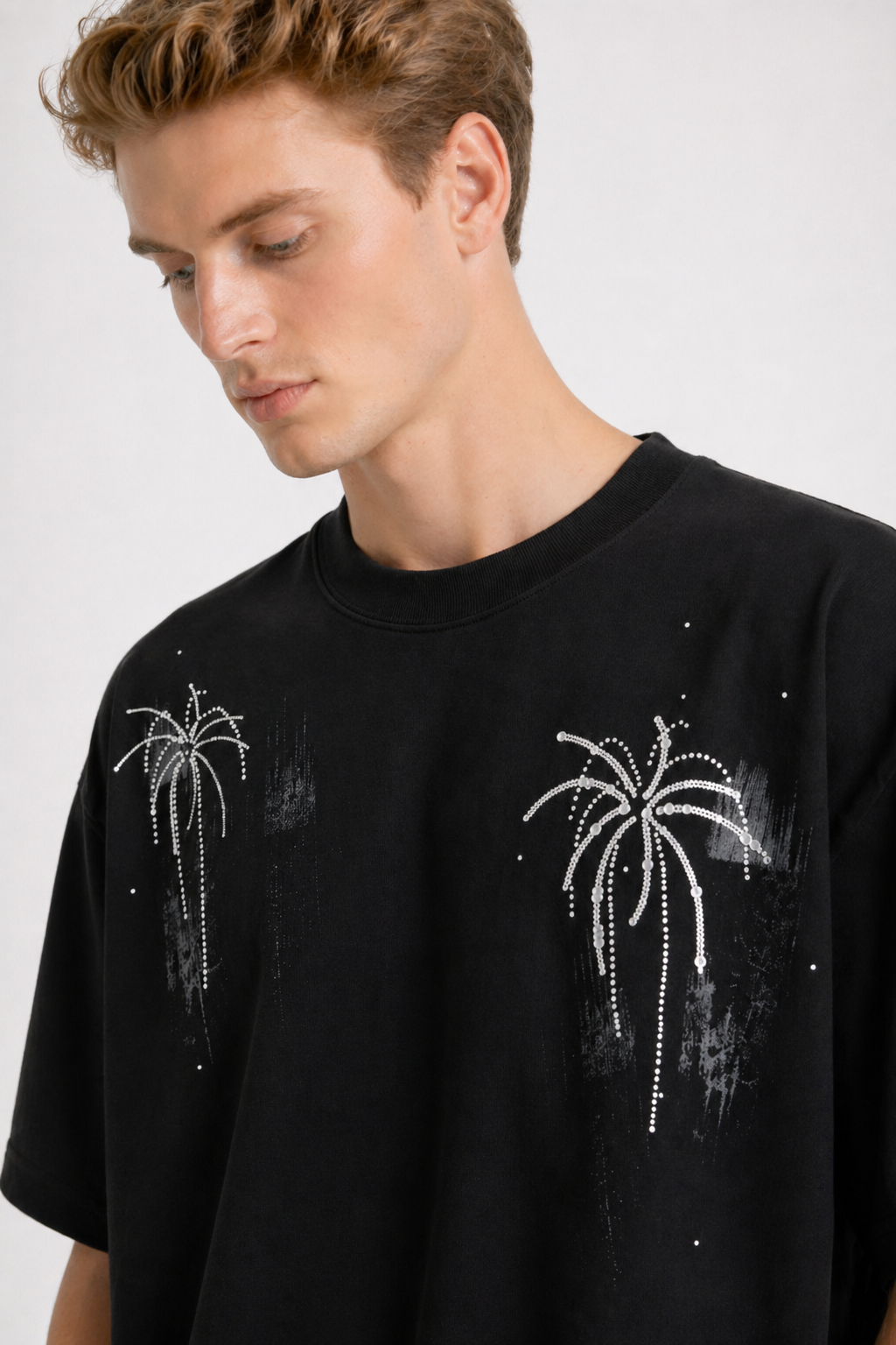 Men’s Heavyweight Cotton Tee  Embellished Embroidery Graphic