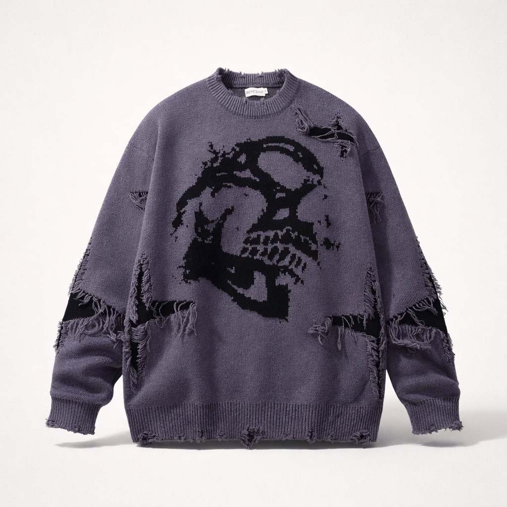 Unisex Graphic Knit Sweater Oversized Jacquard Crewneck