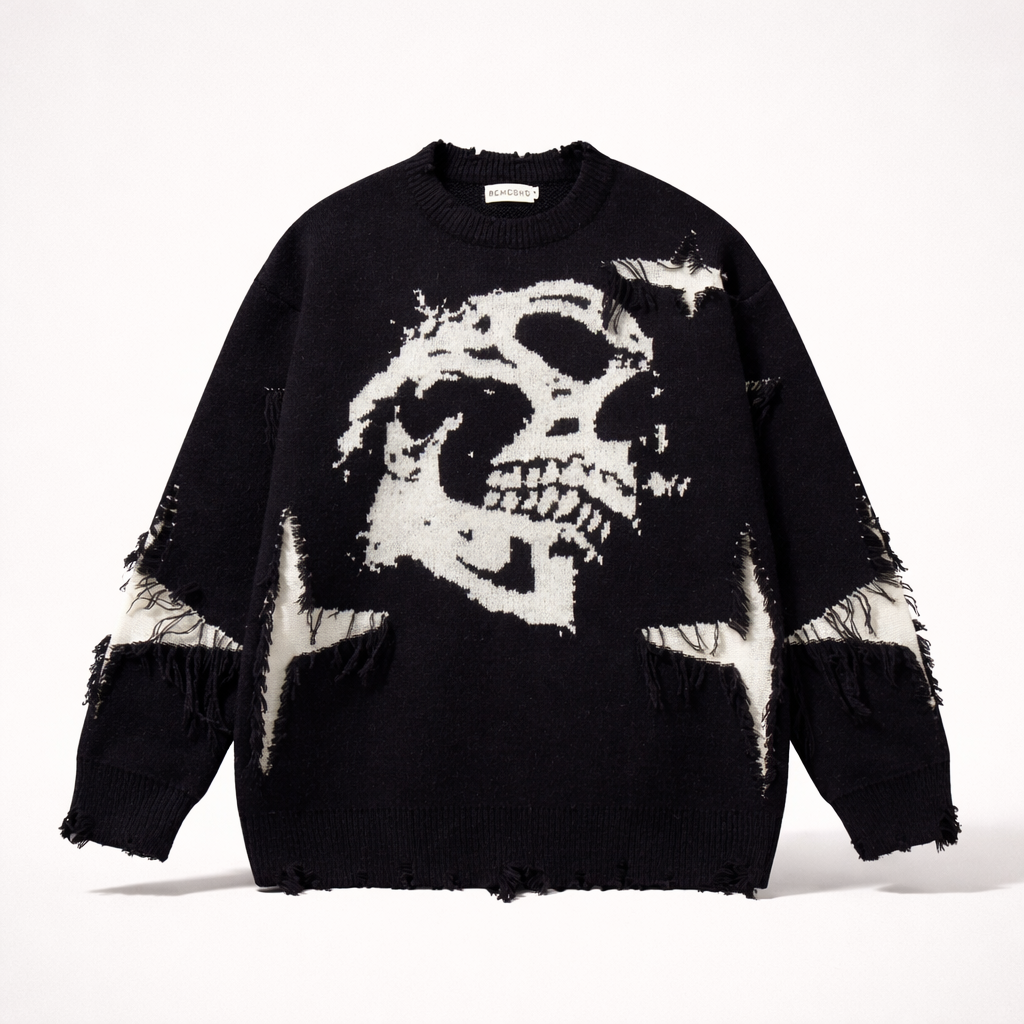 Unisex Graphic Knit Sweater Oversized Jacquard Crewneck