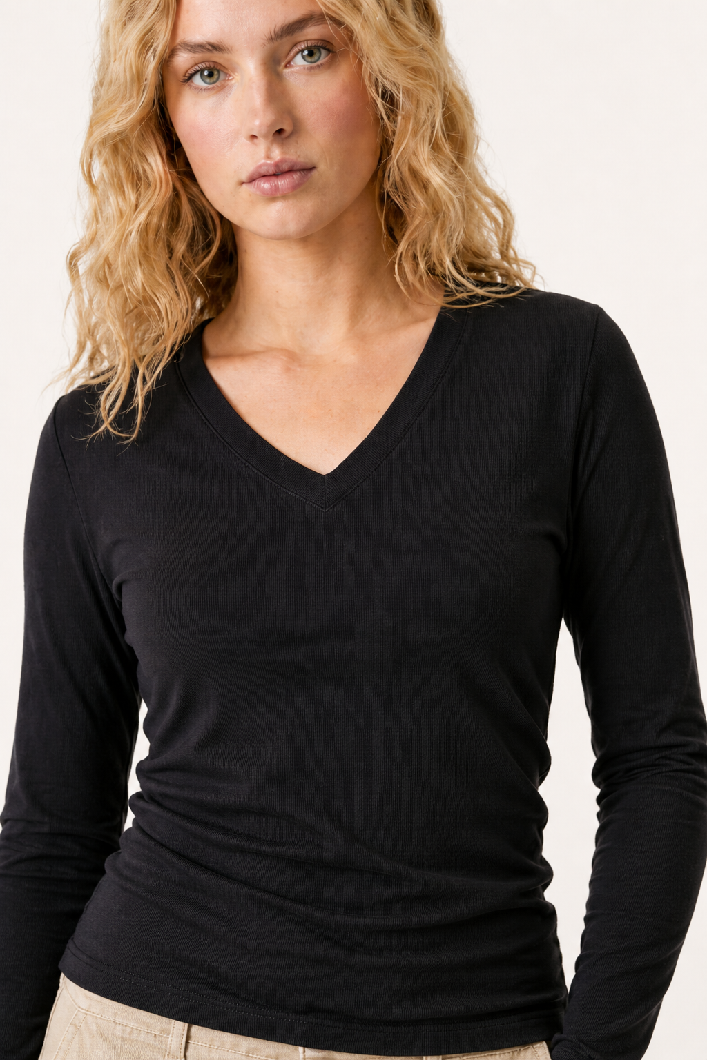 Women’s Sculpting V-Neck Long Sleeve  230g Combed Cotton Top