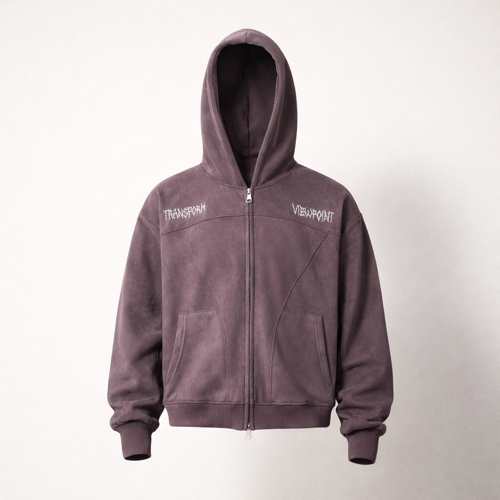 Women’s Suede Zip-Up Hoodie – Embroidered Streetwear Jacket