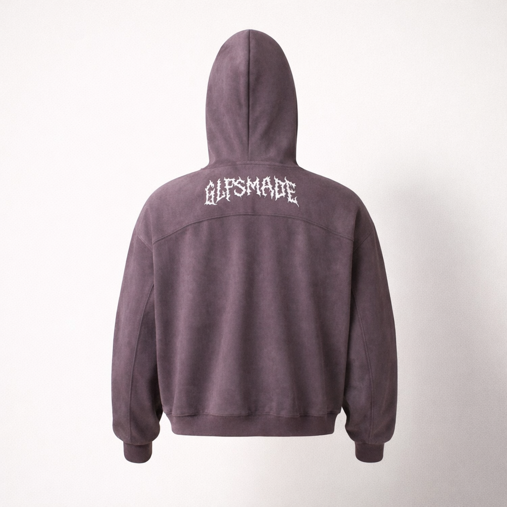 Women’s Suede Zip-Up Hoodie – Embroidered Streetwear Jacket