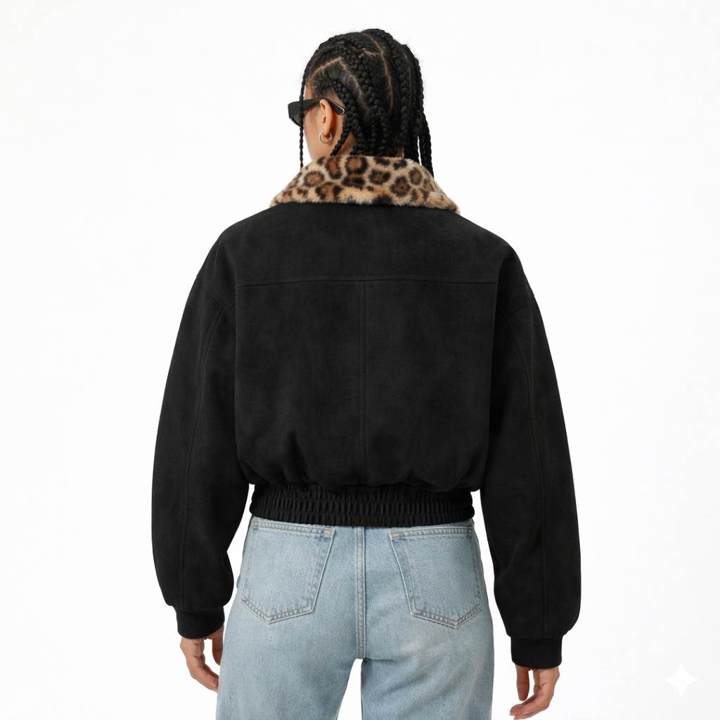 Oversized Jacket (Removable Leopard Collar) Zip-Up