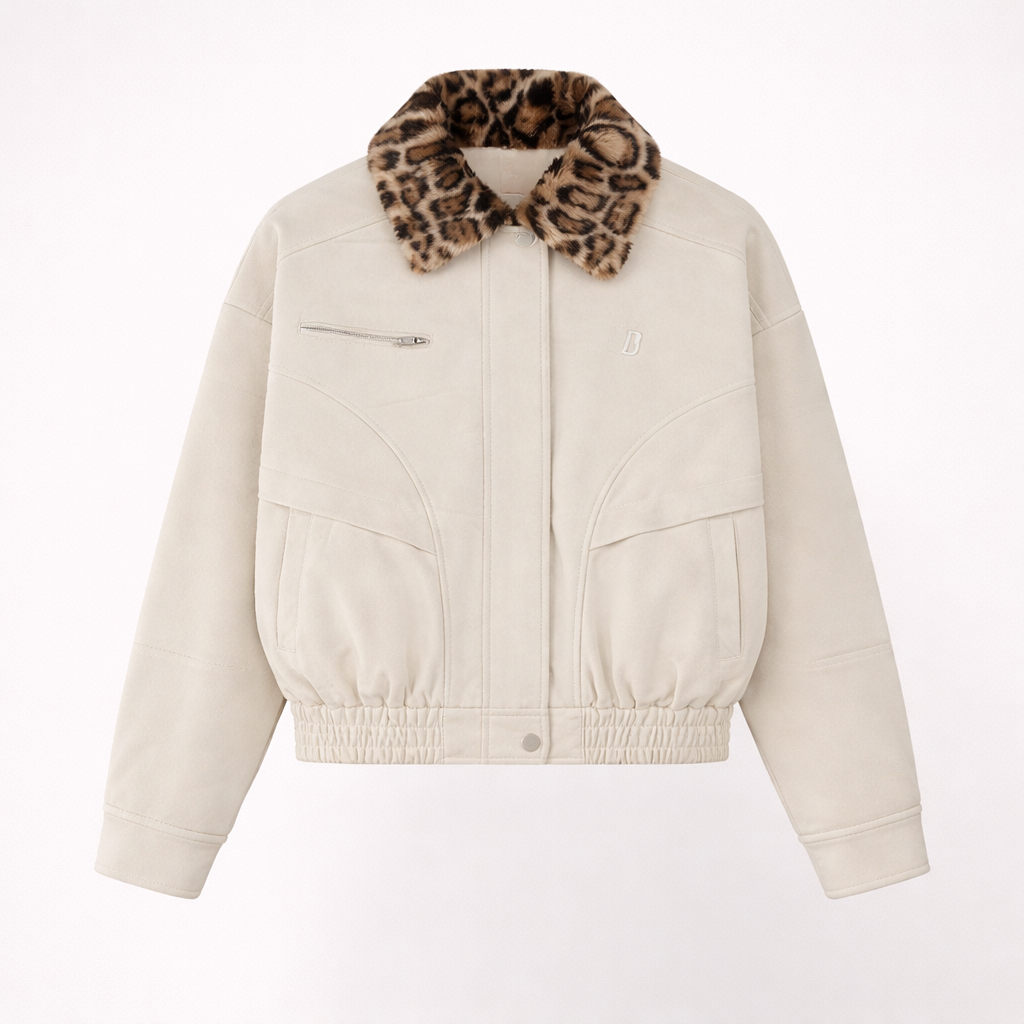 Oversized Jacket (Removable Leopard Collar) Zip-Up