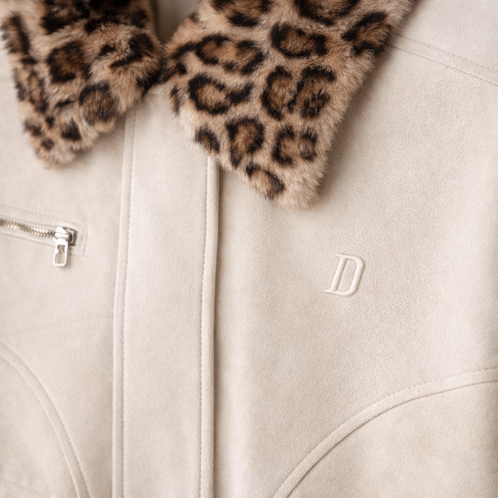 Oversized Jacket (Removable Leopard Collar) Zip-Up