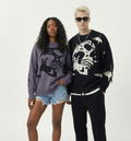 Unisex Graphic Knit Sweater Oversized Jacquard Crewneck