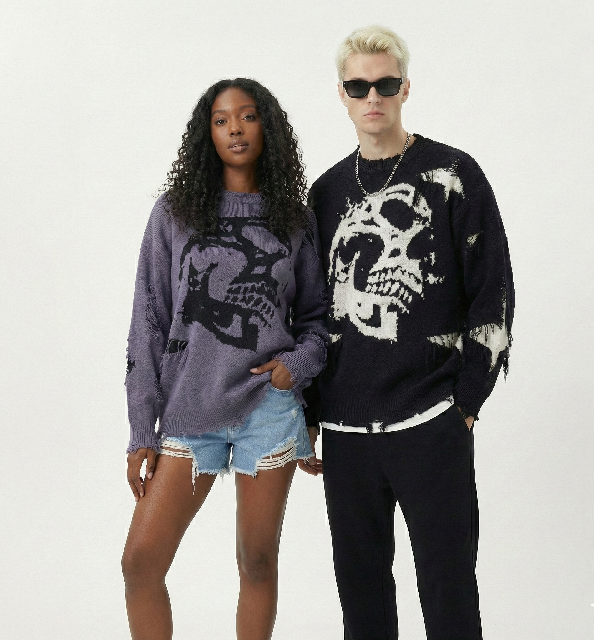Unisex Graphic Knit Sweater Oversized Jacquard Crewneck