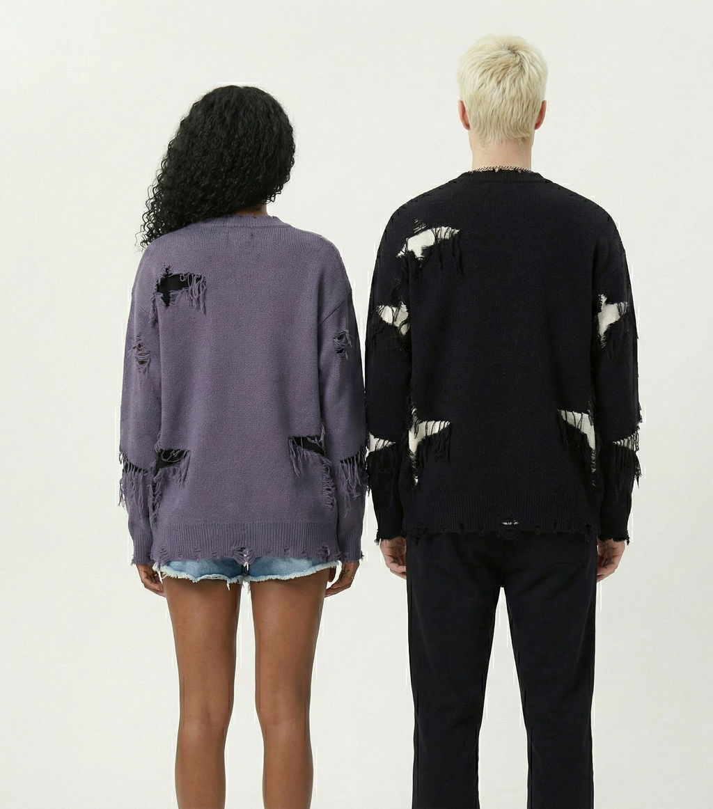 Unisex Graphic Knit Sweater Oversized Jacquard Crewneck