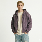 Men's Suede Zip-Up Hoodie Embroidered Streetwear Jacket