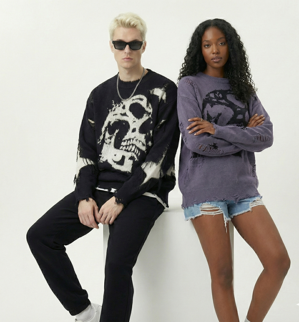 Unisex Graphic Knit Sweater Oversized Jacquard Crewneck