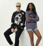Unisex Graphic Knit Sweater Oversized Jacquard Crewneck