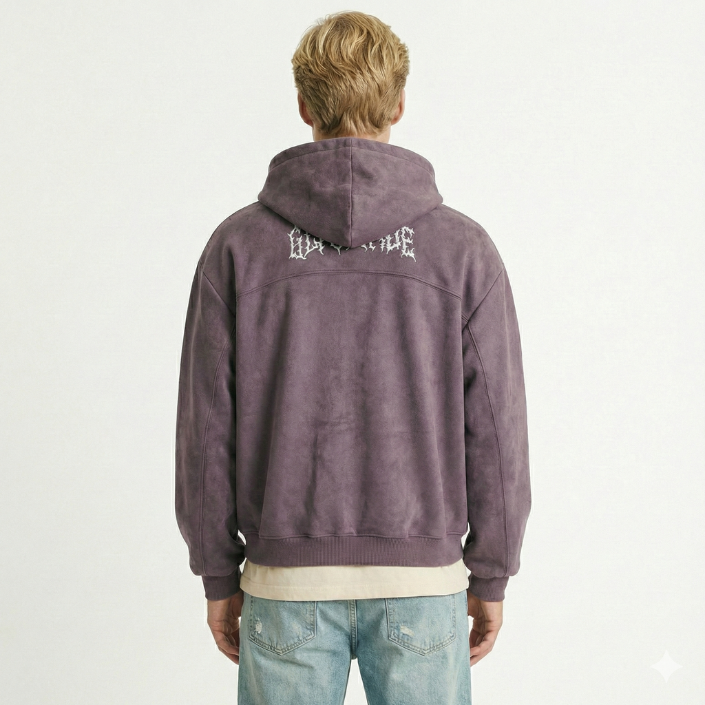 Men's Suede Zip-Up Hoodie Embroidered Streetwear Jacket