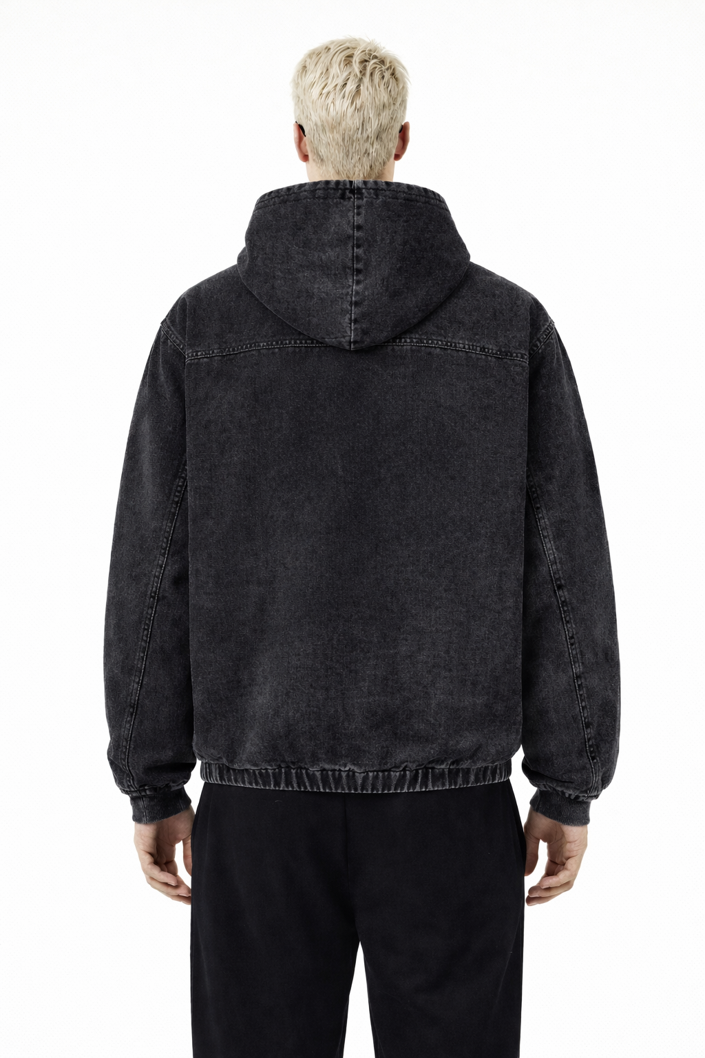 Men’s Washed Denim Pullover Hoodie Oversized High-Street Fit