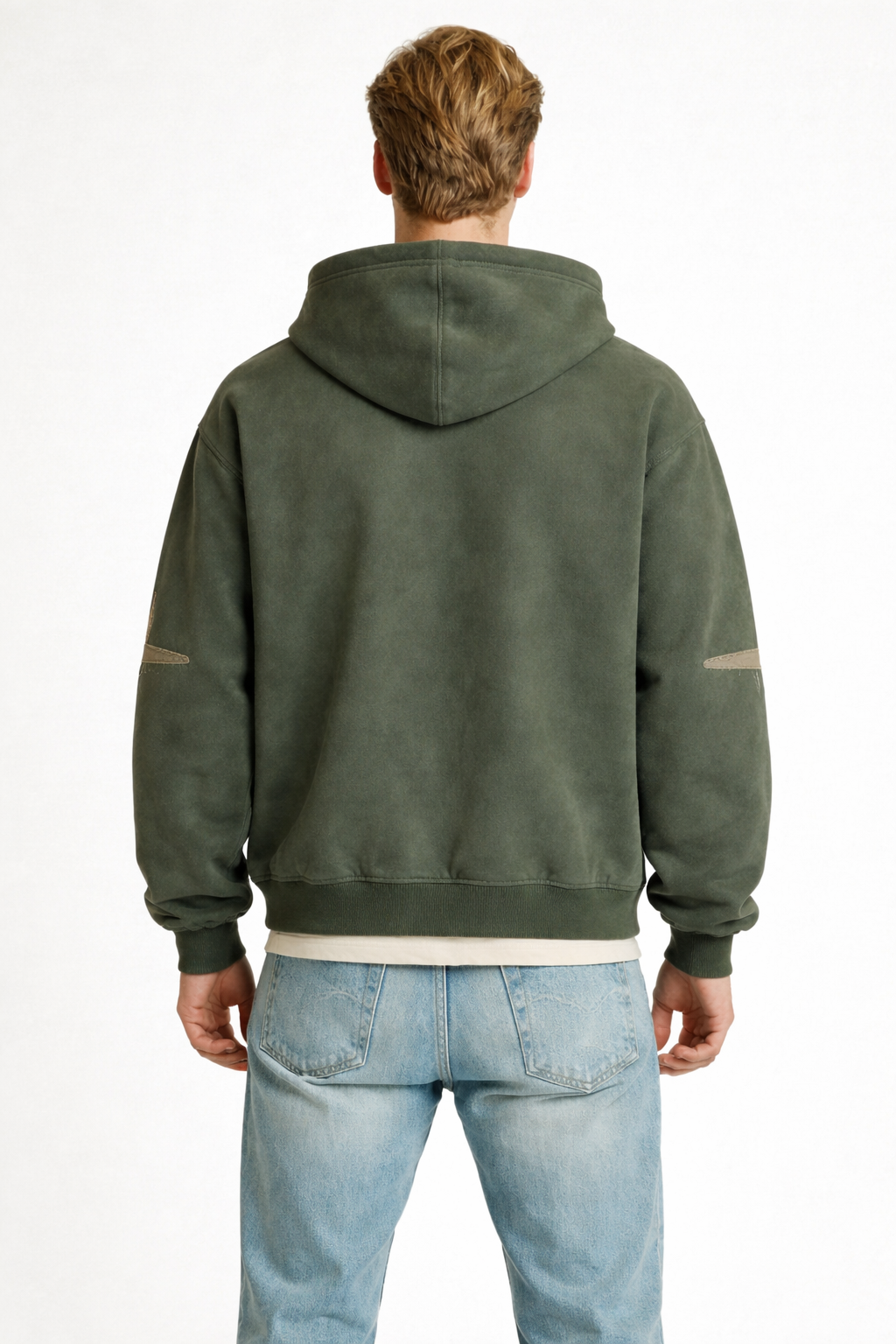 Men’s Boxy Suede Double-Zip Hoodie – High-Density Embroidery