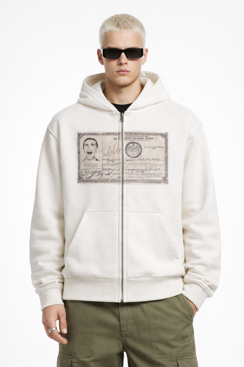 Men’s Distressed Graphic Zip-Up Hoodie Lightweight Streetwear