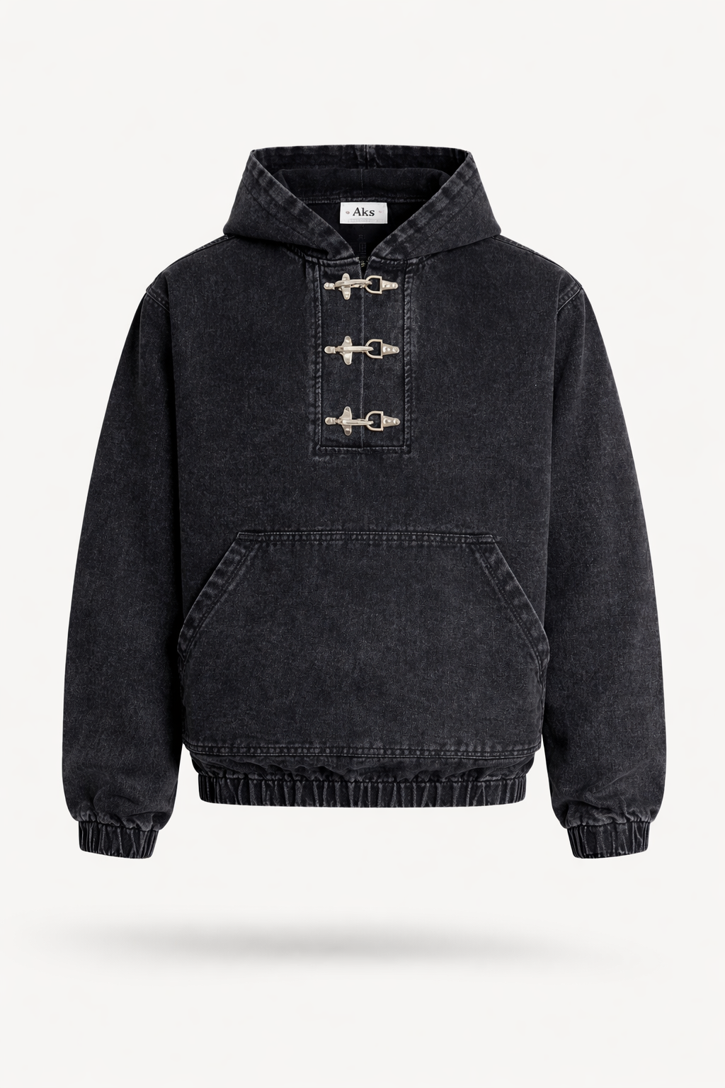 Men’s Washed Denim Pullover Hoodie Oversized High-Street Fit